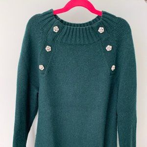 J. Crew Jeweled Button Sweater Forest Green Wool Blend XS